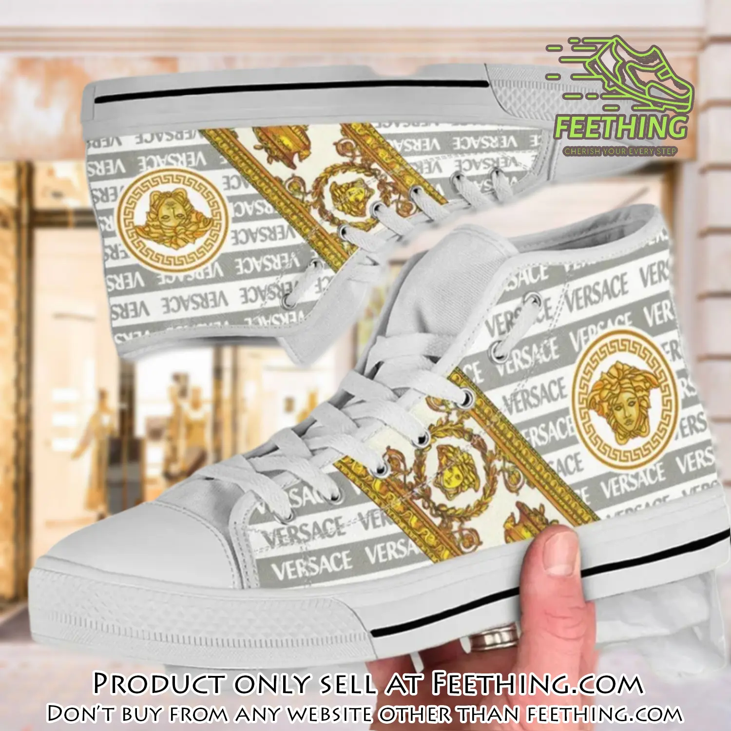 Versace white high top canvas shoes luxury brand gifts for men women ft3843038